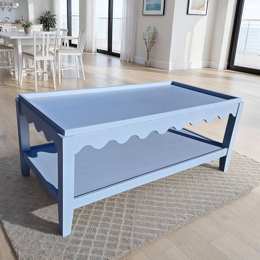 Carolina Chair & Table Scallop Coffee Table, Rectangular Mango Wood Side Table, Decorative Edge a... | Amazon (US)