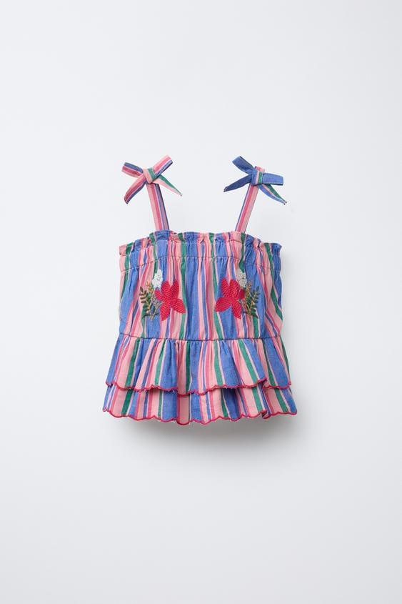 STRIPED TOP WITH EMBROIDERED FLOWERS | Zara US