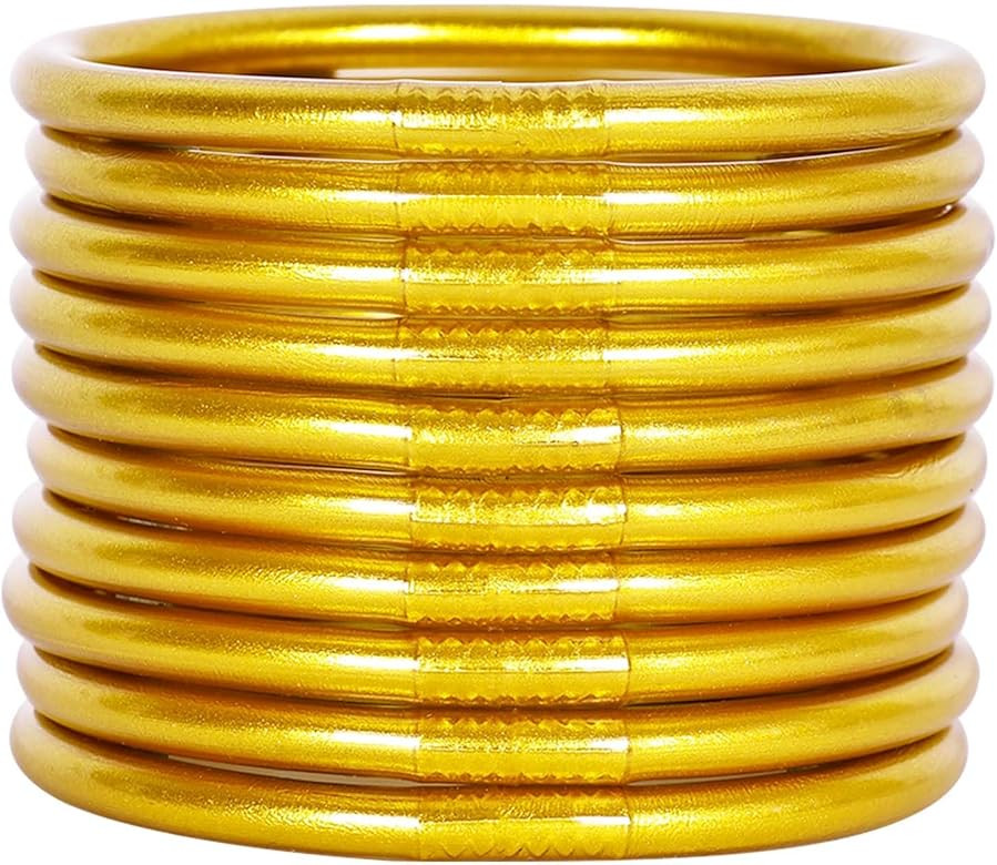 Glitter Jelly Bangle Bracelet Set - Gold Powder Lining Fashion Jewelry - Lightweight Cute Bracele... | Amazon (US)