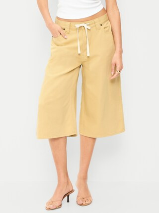 Mid-Rise Baggy Drawstring Wide-Leg Culotte Pants | Old Navy (US)
