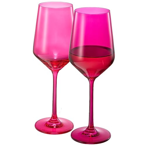 Hot Pink Wine Glasses | Set of 2 | Magenta & Blush Pink Classic Crystal Glassware, Unique Barware Glasses For Red and White, Cocktails, Champagne, Wine - Unique Gift For Wine Lovers (12 OZ) | Amazon (US)