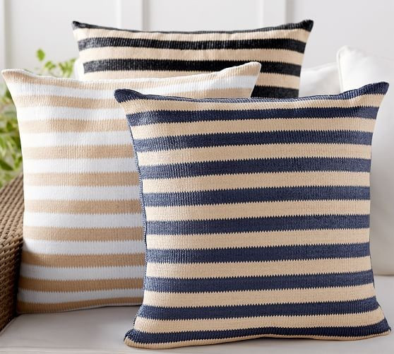 Indoor/Outdoor Faux Natural Fiber Striped Pillow | Pottery Barn (US)
