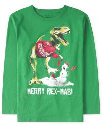 Boys Christmas Long Sleeve 'Merry Rex-Mas' Dino Graphic Tee | The Children's Place