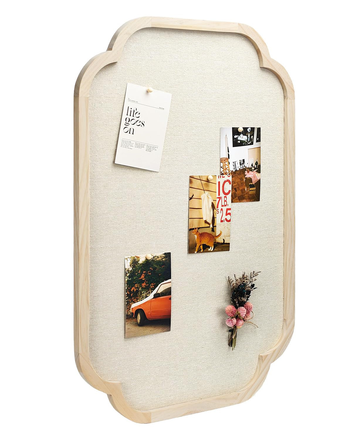 Modern Scalloped Pinboard, 20" x 30" Rustic Fabric Bulletin Board, Natural Wood, Decorative Pin B... | Amazon (US)