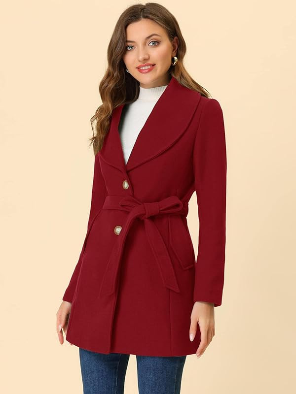 Allegra K Women's Shawl Collar Single Breasted Winter Long Belted Coat | Amazon (US)