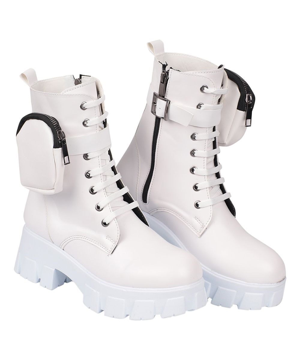 CapOne Outfitters Women's Casual boots WHITE - White Side-Pouch Combat Boot - Women | Zulily