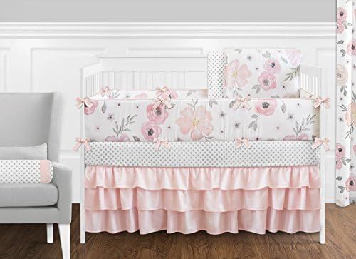 Sweet Jojo Designs 9-Piece Blush Pink, Grey and White Shabby Chic Watercolor Floral Baby Girl Cri... | Amazon (US)