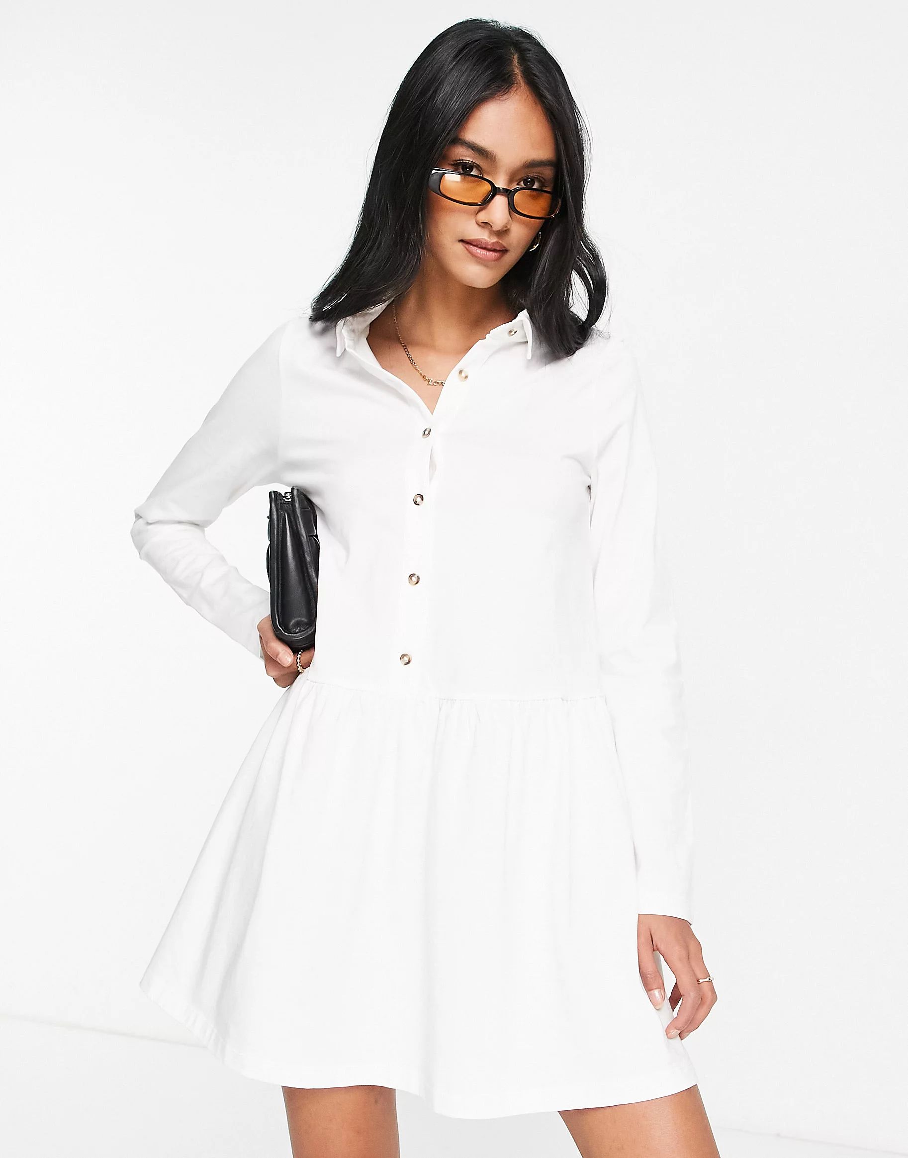 ASOS DESIGN mini jersey shirt dress with drop waist in white | ASOS (Global)