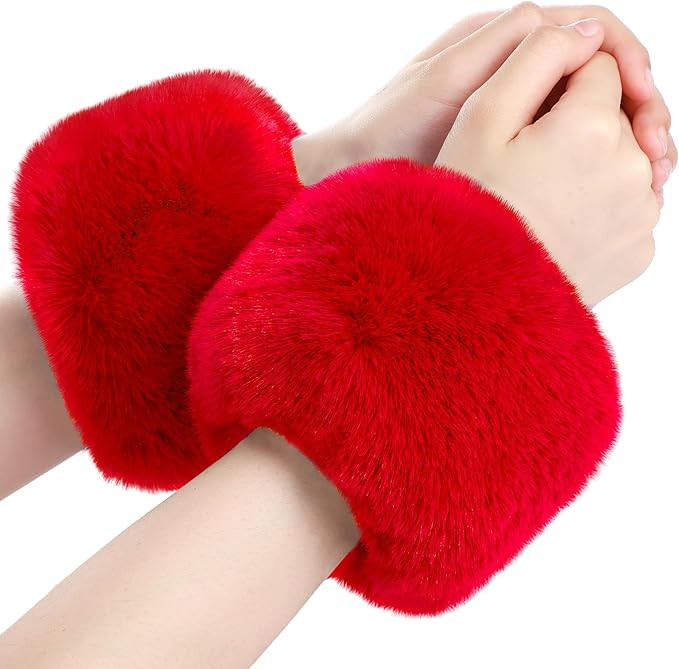SATINIOR Faux Fur Short Wrist Cuff Winter Fuzzy Wrist Cuff Warmers for Women Girls Favors | Amazon (US)