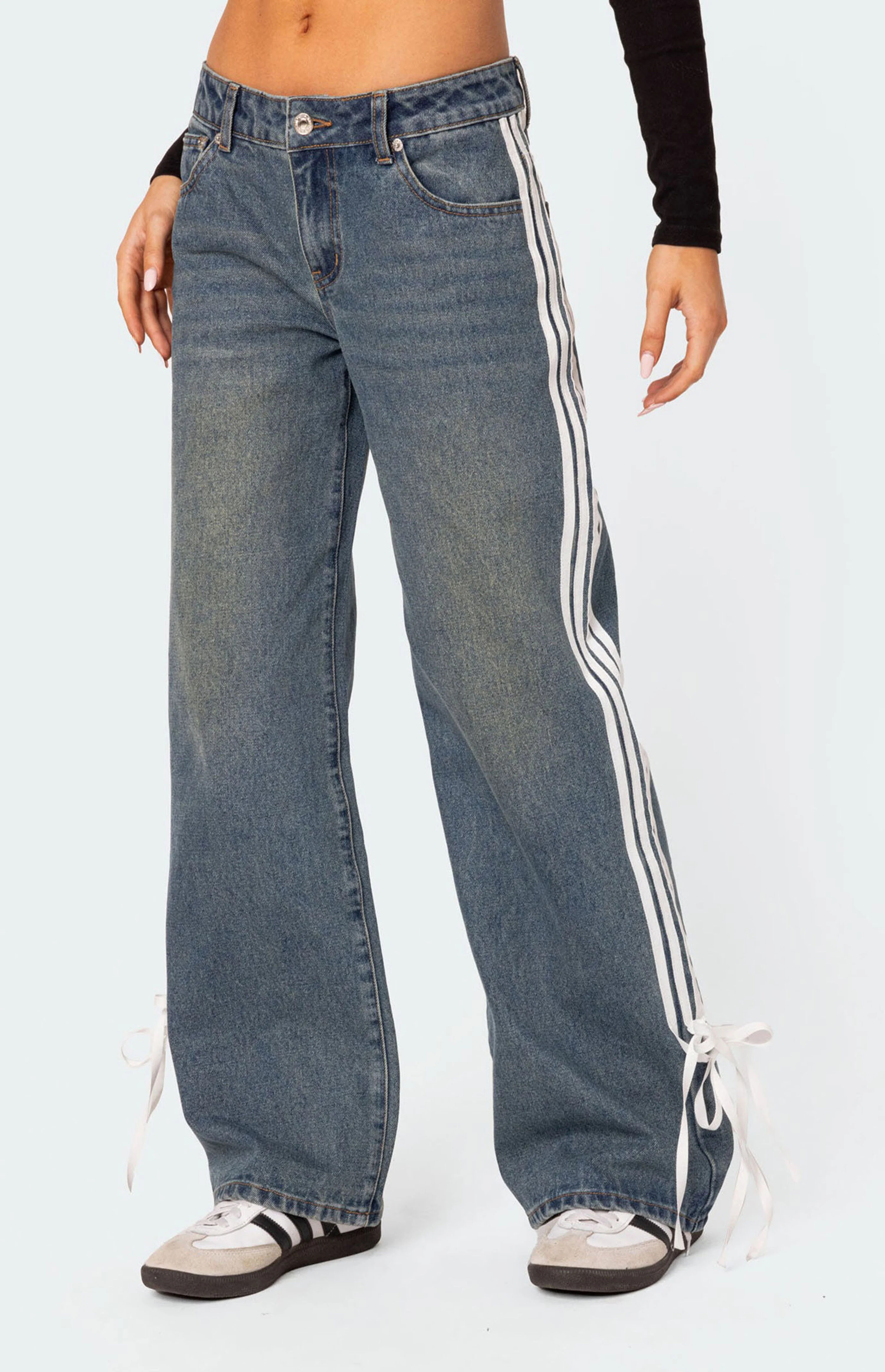 Edikted Washed Low Rise Bow Ribbon Baggy Jeans | PacSun