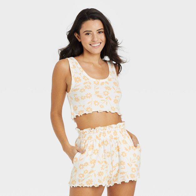 Women's Daisy Print Cozy Tank Top and Shorts Pajama Set - Colsie™ White | Target