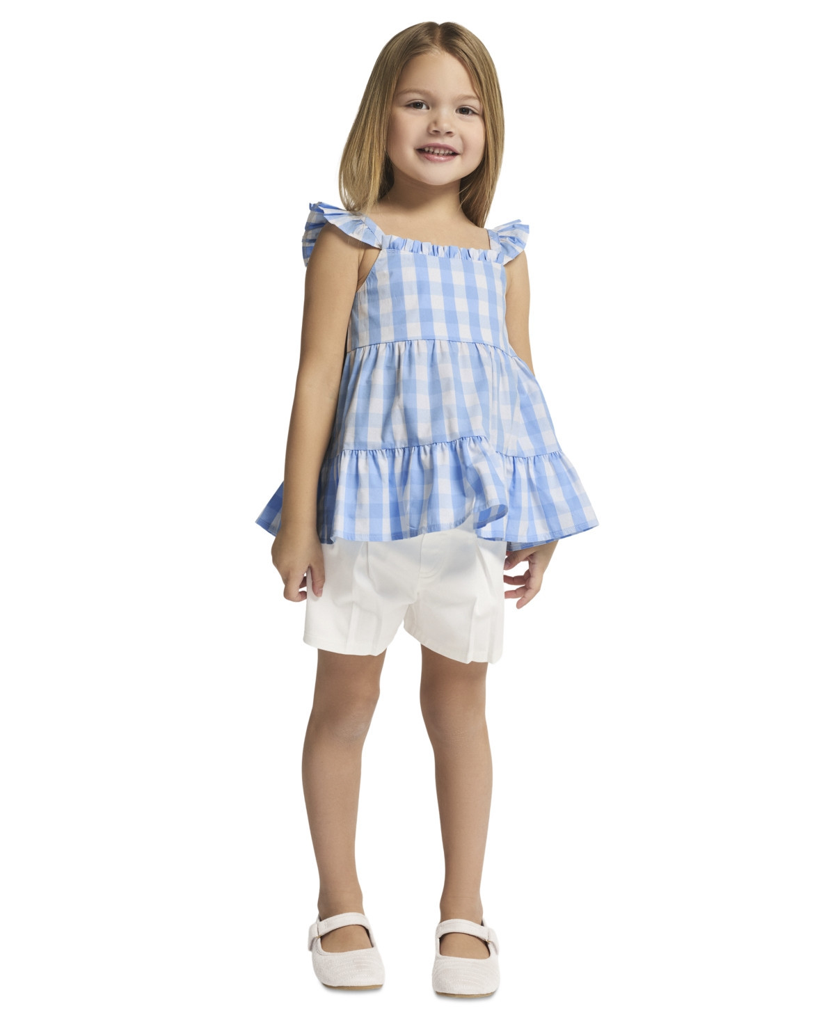 Tommy Hilfiger Girls' 4-6X Gingham Flutter Sleeve Tunic & Stretch Twill Shorts, 2-Piece Set - Blue/White | Macy's