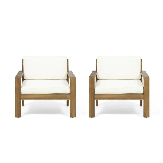 GDF Studio Antoine Outdoor Acacia Wood Club Chairs with Cushions, Set of 2, Off White and Beige -... | Walmart (US)