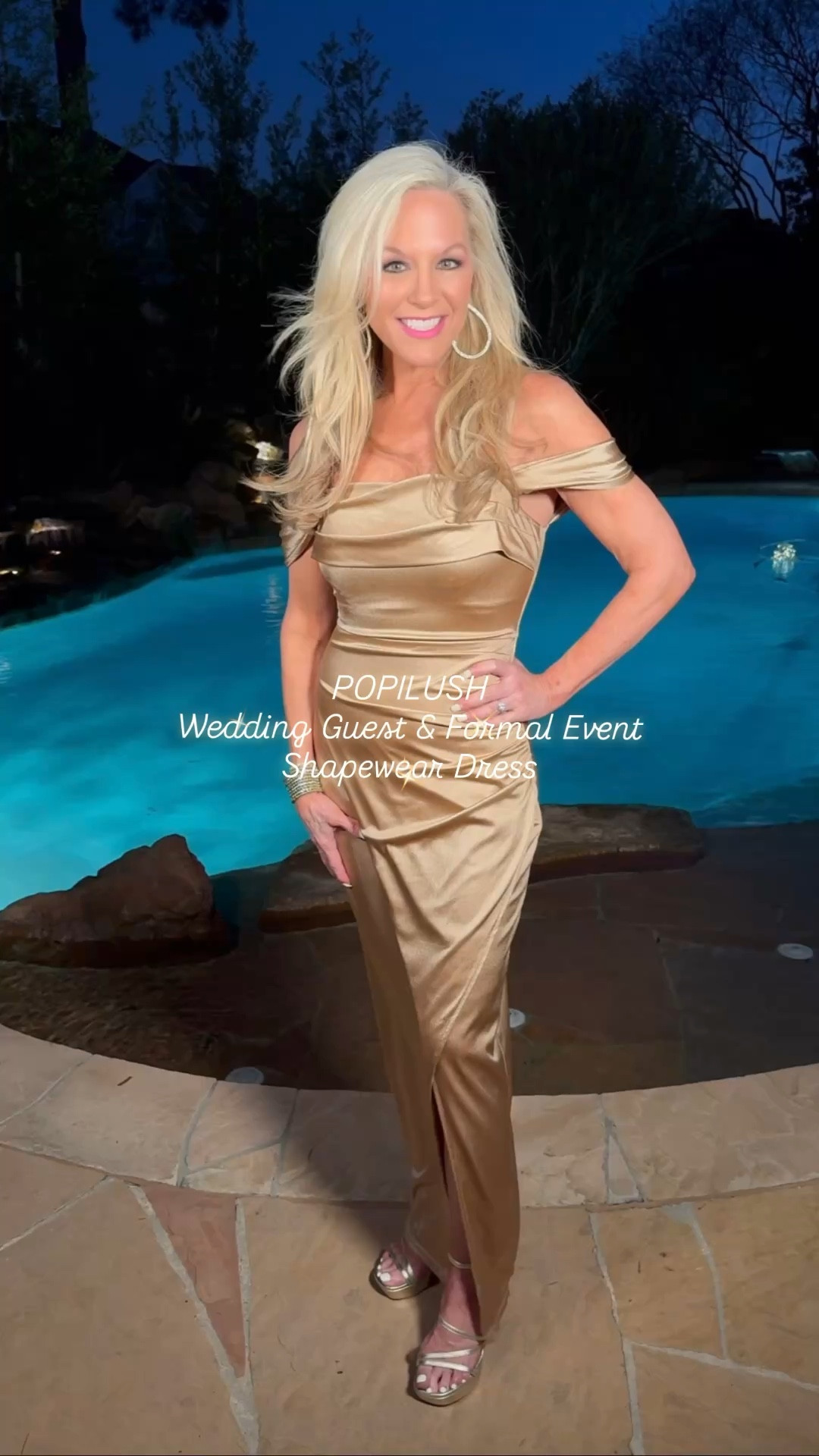 The perfect wedding guest & formal event dress with built in shapewear! Available in 10 colors (Color shown is Champagne).  Dress can be worn 3 different different ways.  I’m 5’4”, 113 lbs and wearing a size Small (34” bust, 28” hips, 33” waist). Code AMY-15 (15% off over $120) & Code AMY-20 (20% off over $150). @POPILUSH LLC 

Shoes Code: AMY15

#LTKootd #LTKgrwm #LTKWedding