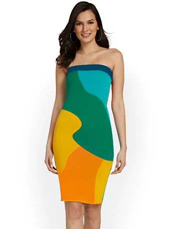 abstract-print strapless sweater dress | New York & Company