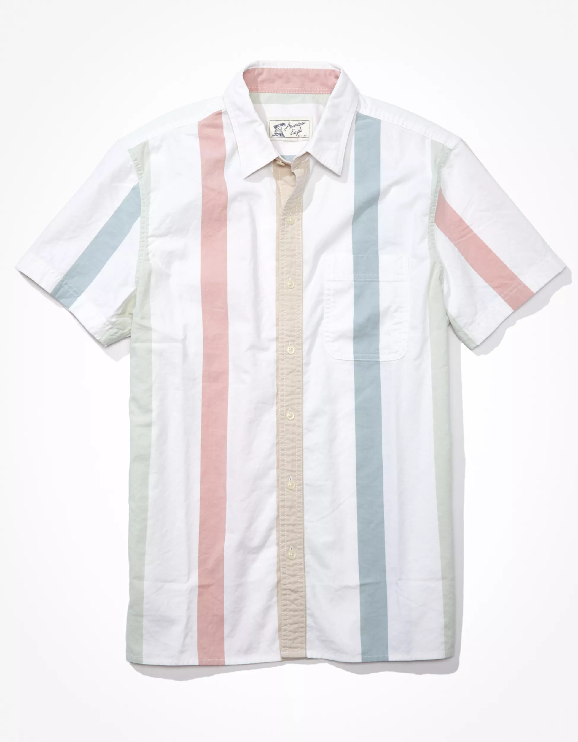 AE Striped Button-Up Resort Shirt | American Eagle Outfitters (US & CA)