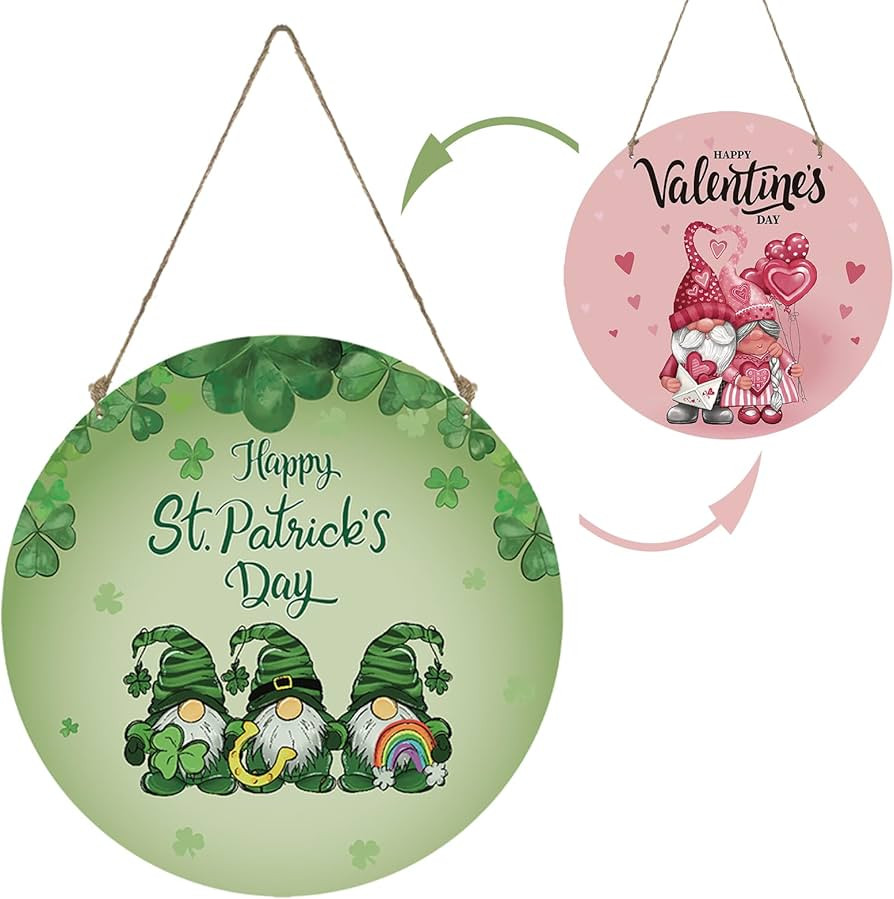 Reversible St Patricks Day Wreath Valentines Day Door Decorations Valentines Gnomes Hanging Decor... | Amazon (US)