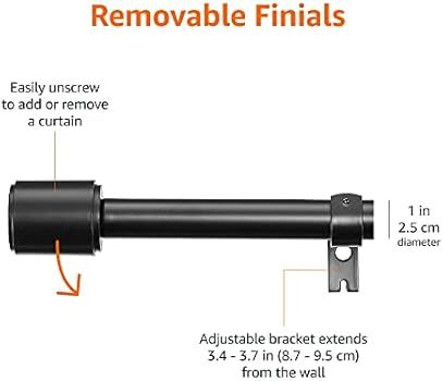 Amazon Basics 1-Inch Wall Curtain Rod with Cap Finials - 72 to 144 Inch, Black | Amazon (US)