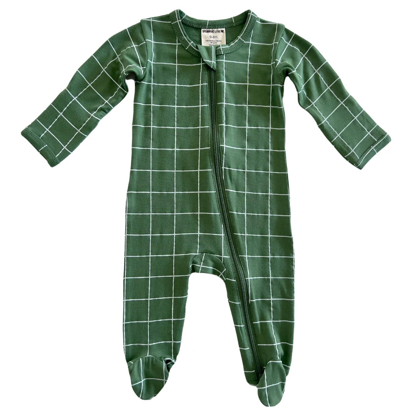 2-Way Zip Footie, Basil Windowpane | SpearmintLOVE