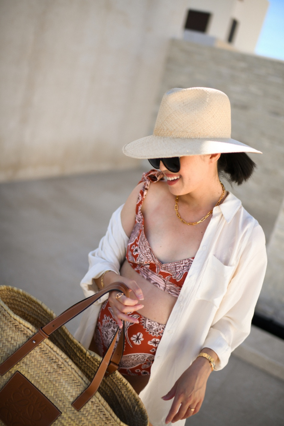 Maternity pool look: collared shirt coverup, high waisted bikini, sandals, and a sun hat ☀️

#swimoutfit
#swimwear
#sunglasses
#beachoutfit
#vacationoutfit

#LTKTravel #LTKSwim #LTKSeasonal
