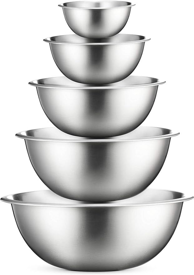 Stainless Steel Mixing Bowls (Set of 5) Stainless Steel Mixing Bowl Set - Easy To Clean, Nesting ... | Amazon (US)
