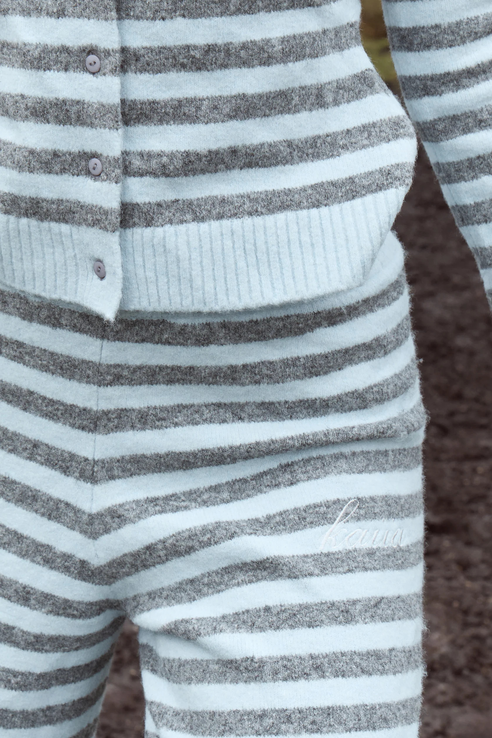 Kaiia Knit Striped Wide Leg Trousers Baby Blue & Grey | Kaiia the Label