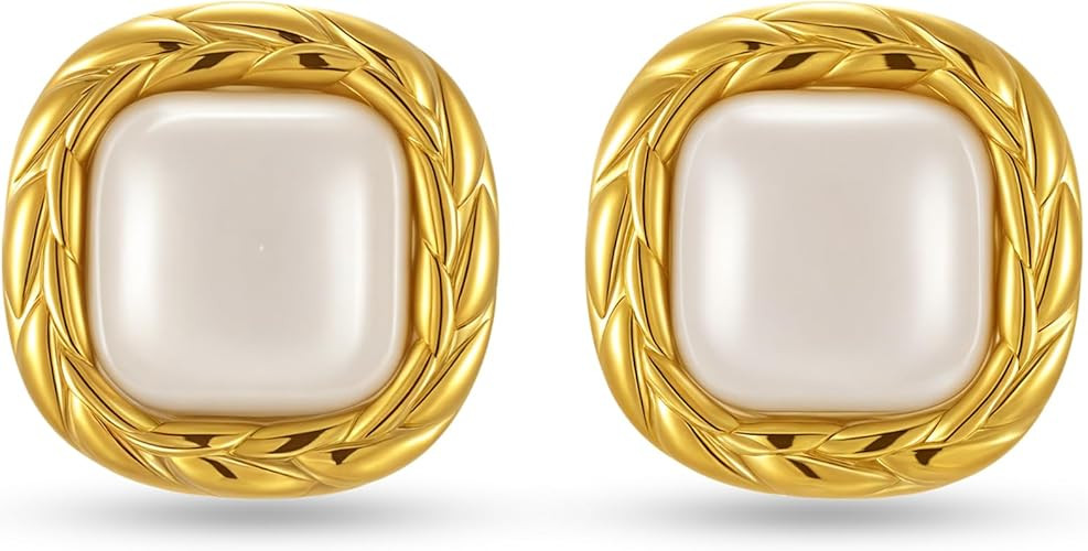 Chunky Gold Pearl Earrings For Women Big Baroque Pearl Earrings Unique Square Earrings Trendy Jew... | Amazon (US)