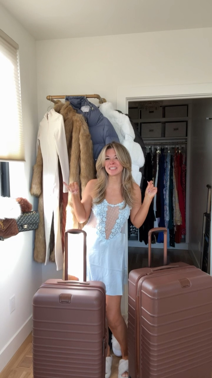 Ski vacation packing Beis luggage packing cubs ski suits base layers fur coat puffer coats moon boots and accessories. 

Wearing small in sleep dress  

#LTKStyleTip #LTKSeasonal #LTKTravel