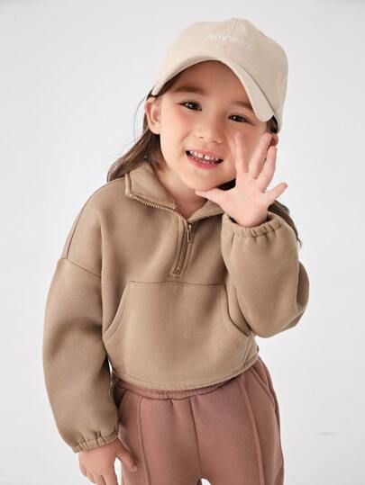 SHEIN BASICS Toddler Girls Zipper Half Pouch Pocket Sweatshirt | SHEIN