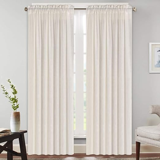 Linen Curtains Natural Linen Blended Rod Pocket Panels Light Reducing Privacy Panels Drapes for L... | Amazon (US)