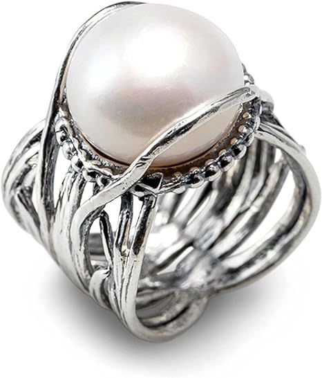 Joolala Fresh Water Cultured Round White Pearl Solo Ring in 925 Sterling Silver for Women | Amazon (US)