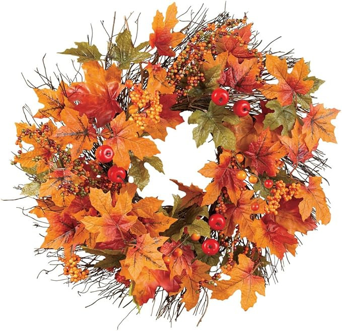 Collections Etc Berry and Autumn Leaves Wreath, 20-Inch Diameter, Leaf Wreath for Fall and Home D... | Amazon (US)