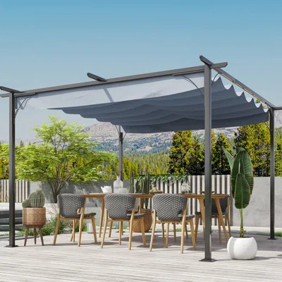 Garden Pergola Canopy - Protected Sun Shade For Patio, Backyard, Grill Gray, Steel Construction Outdoor Patio Gray With Support Garden, | Wayfair North America