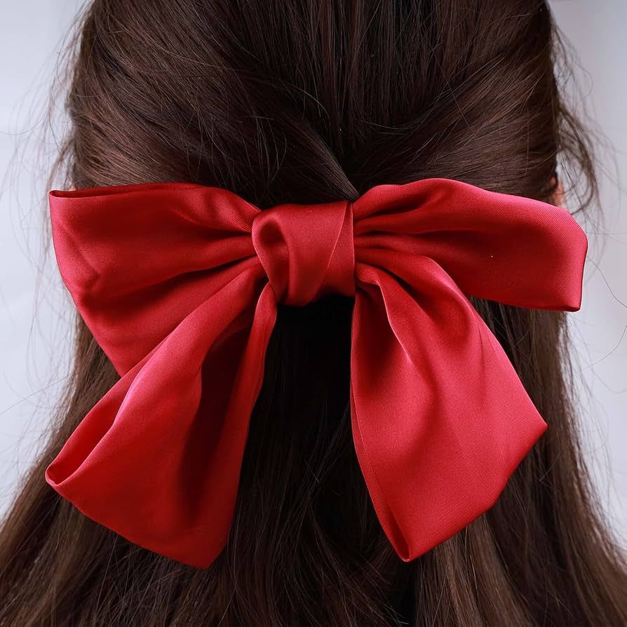 Sttiafay Vintage Bow Hair Barrette Big Bow Hair Clips Headwear Silk Hair Tail Clip Red Bow Barret... | Amazon (US)