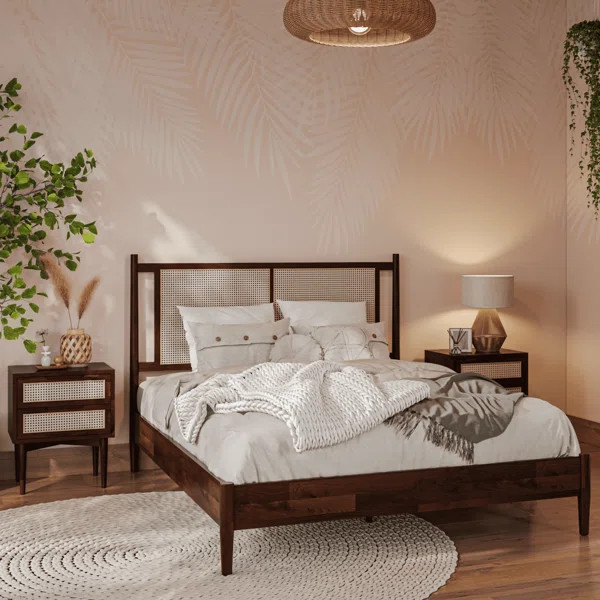 Oliver Solid Wood Rattan Platform Bed with Headboard, Rattan Frame | Wayfair North America