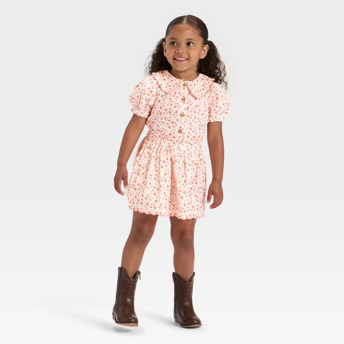 Toddler Girls' Scalloped Woven Skirt Set - Cat & Jack™ Coral Orange | Target