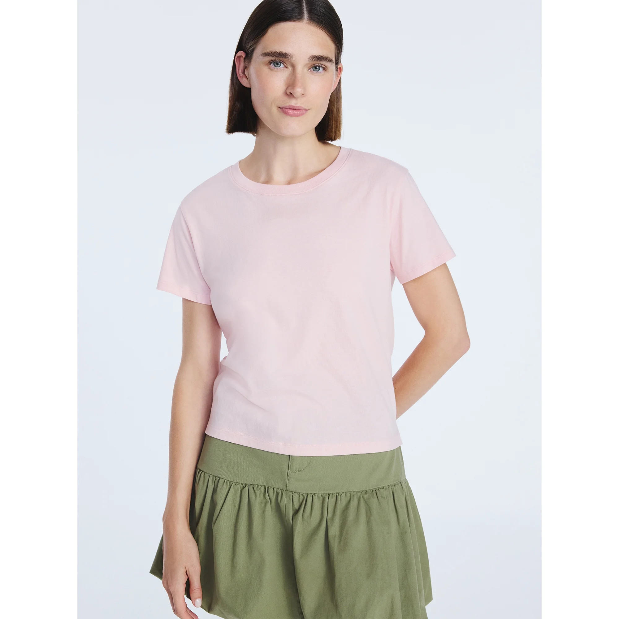 Free Assembly Women's and Women's Plus Cotton Cropped Boxy Tee with Short Sleeves, Sizes XS-4X | Walmart (US)