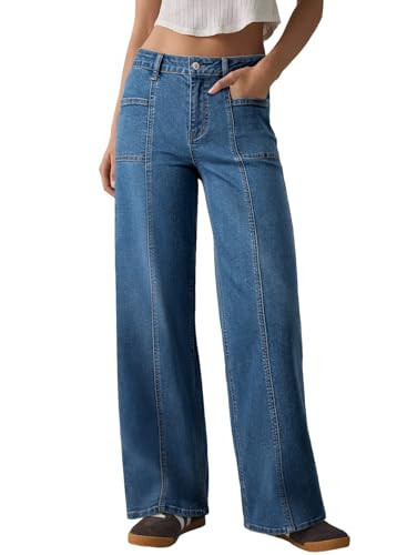 Sidefeel Womens Wide Leg Jeans High Waisted Stretchy Straight Leg Baggy Denim Pants Dark Blue Size 16 | Amazon (US)