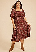 Plus Size Floral Square Neck Smocked Bodice Midi Dress | Maurices