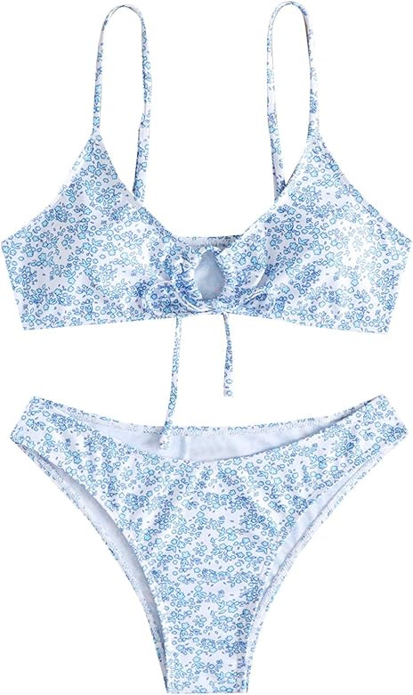SOLY HUX Women's Floral Print Tie Front Bikini Bathing Suit 2 Piece Swimsuits | Amazon (US)