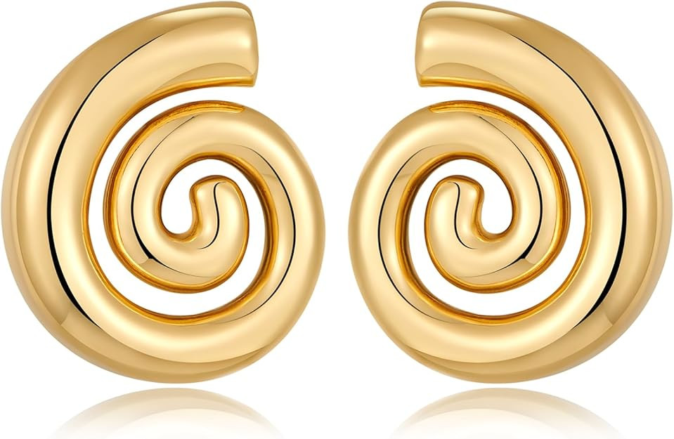 Gold Sliver Chunky Statement Earrings for Women - Spiral Swirl Vintage Stud Earrings, Trendy Chun... | Amazon (US)