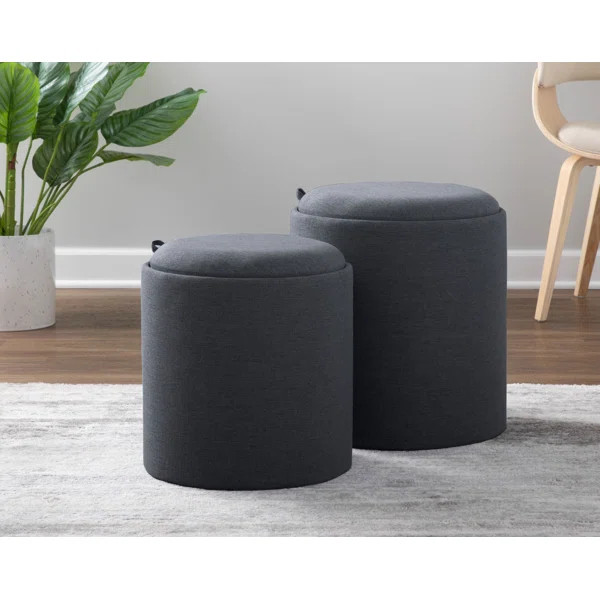 Alvena 15.5" Wide Round Storage Ottoman with Tray Tops | Wayfair North America