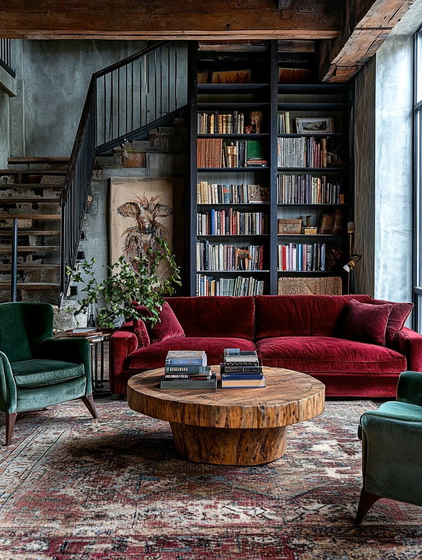 Create this New York–style designer loft by mixing rich textures, bold color, and personality-driven decor. A deep burgundy velvet sofa anchors the space with warmth and drama, while emerald green accent chairs add contrast and sophistication. Finish the look with a round solid wood coffee table to ground the room and balance the bold tones with natural texture.

The library wall in the background turns this living room into a true lifestyle space — perfect for readers, creatives, and anyone who loves layered interiors. And if books aren’t your thing, this setup still works beautifully: style the shelves with art, collected objects, travel pieces, or personal keepsakes. This is what modern home decor is about — design that reflects how you live.

This loft-inspired look feels curated, timeless, and editorial, yet it’s surprisingly easy to recreate by combining velvet seating, wood elements, and intentional styling. A true designer apartment aesthetic with soul.

NewYorkLoft
DesignerLivingRoom
VelvetSofa
ModernHomeDecor
StatementInteriors 

 #LTKHome