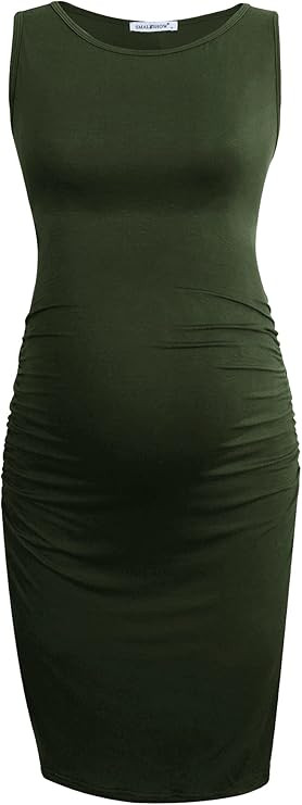Smallshow Women's Sleeveless Maternity Dress Ruched Pregnancy Clothes | Amazon (US)