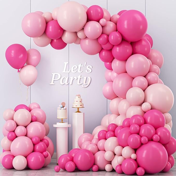 Pink Balloon Garland Arch Kit, Kelfara 109Pcs Hot Pink Latex Pastel Pink Balloon, 18 12 10 5 Inch... | Amazon (US)