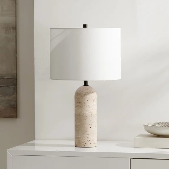 Safavieh Jolene 24" Mid-Century Travertine Table Lamp with White Cotton Shade | Walmart (US)