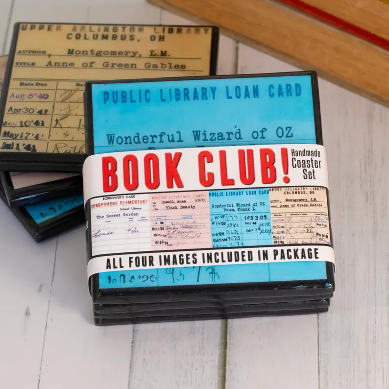 Book Lovers Coaster Set Library Due Date Card Wood Coasters Gifts for Librarians Book Club Reader... | Etsy (US)