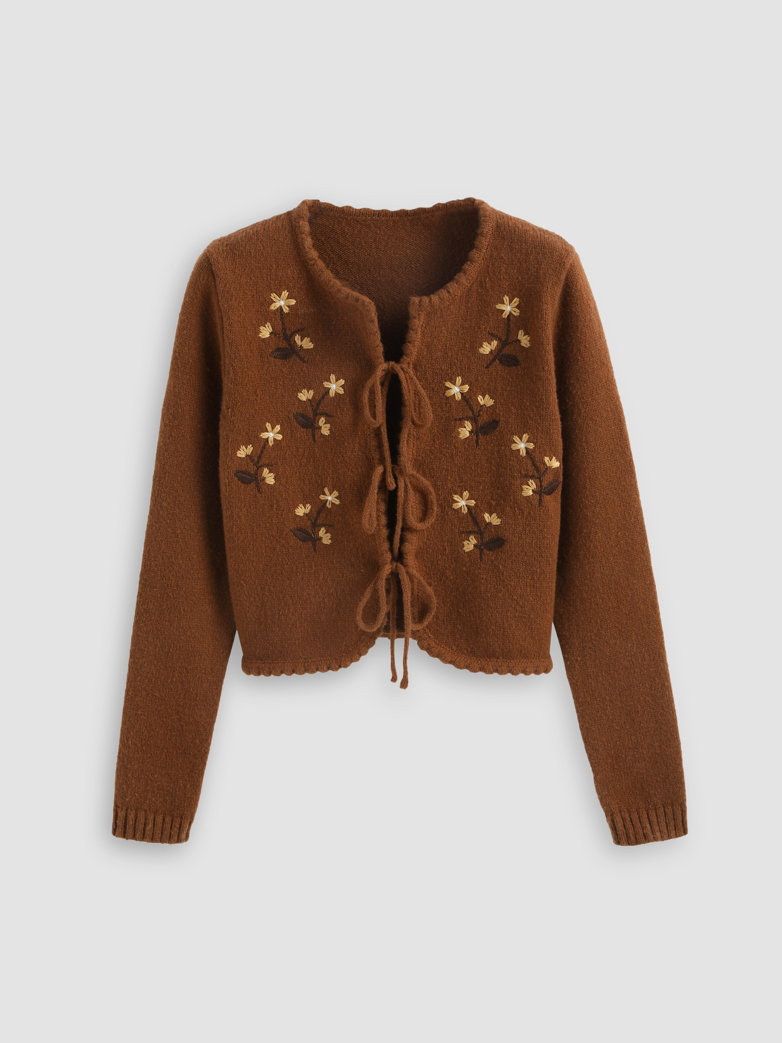 Floral Embroidery Knotted Cardigan | Cider
