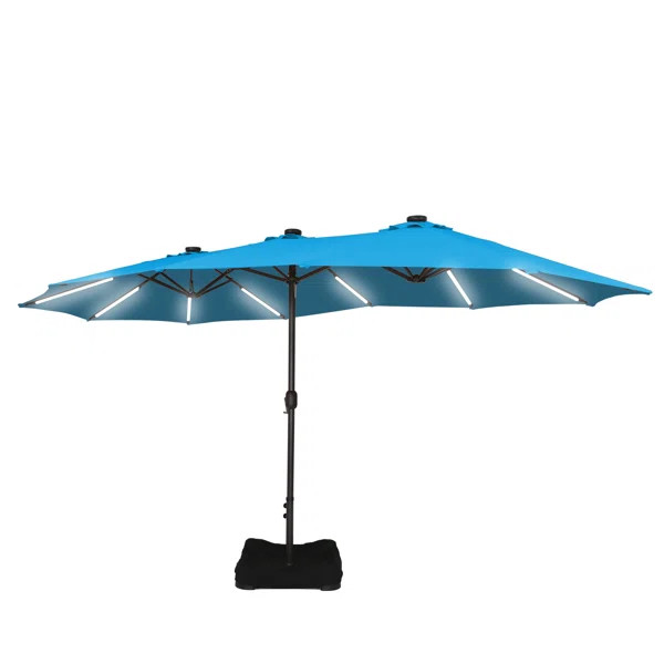Hoskie 181'' x 106'' Outdoor Double-Sided Rectangular LED Light Market Umbrella With Base and Cov... | Wayfair North America