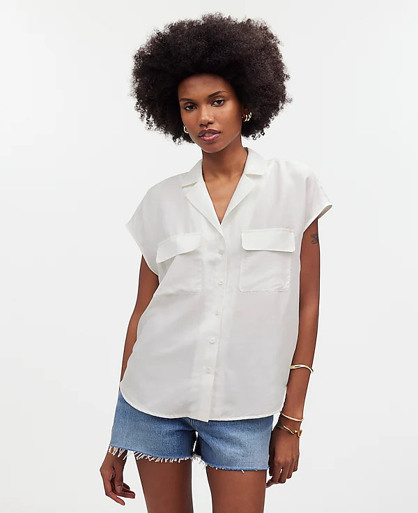 Silk Drapey Patch-Pocket Sleeveless Shirt | Madewell